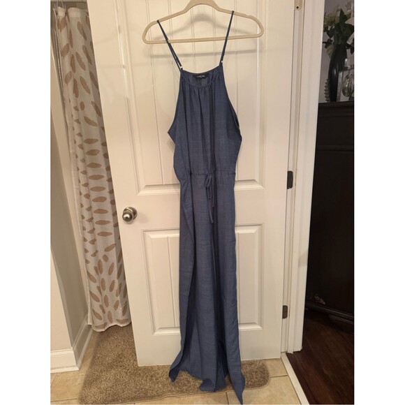 Chic Me Pants - Sleeveless Blue Wide-Leg Jumpsuit with Drawstring Waist